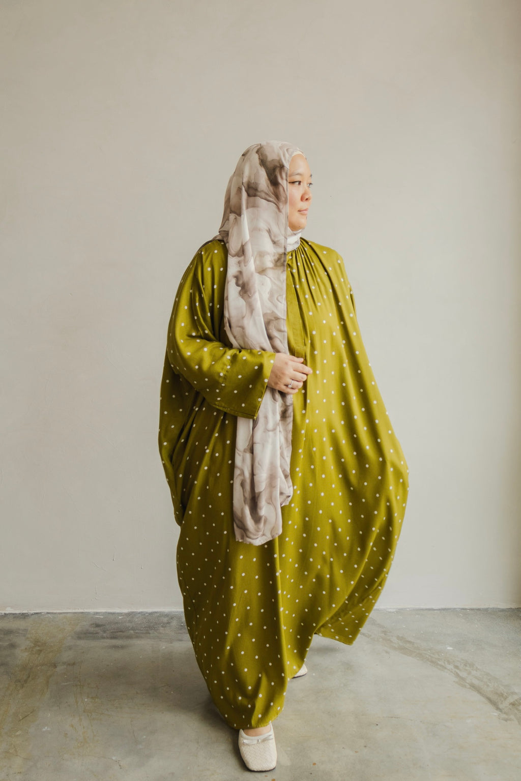 Polka Kaftan in Moss Green