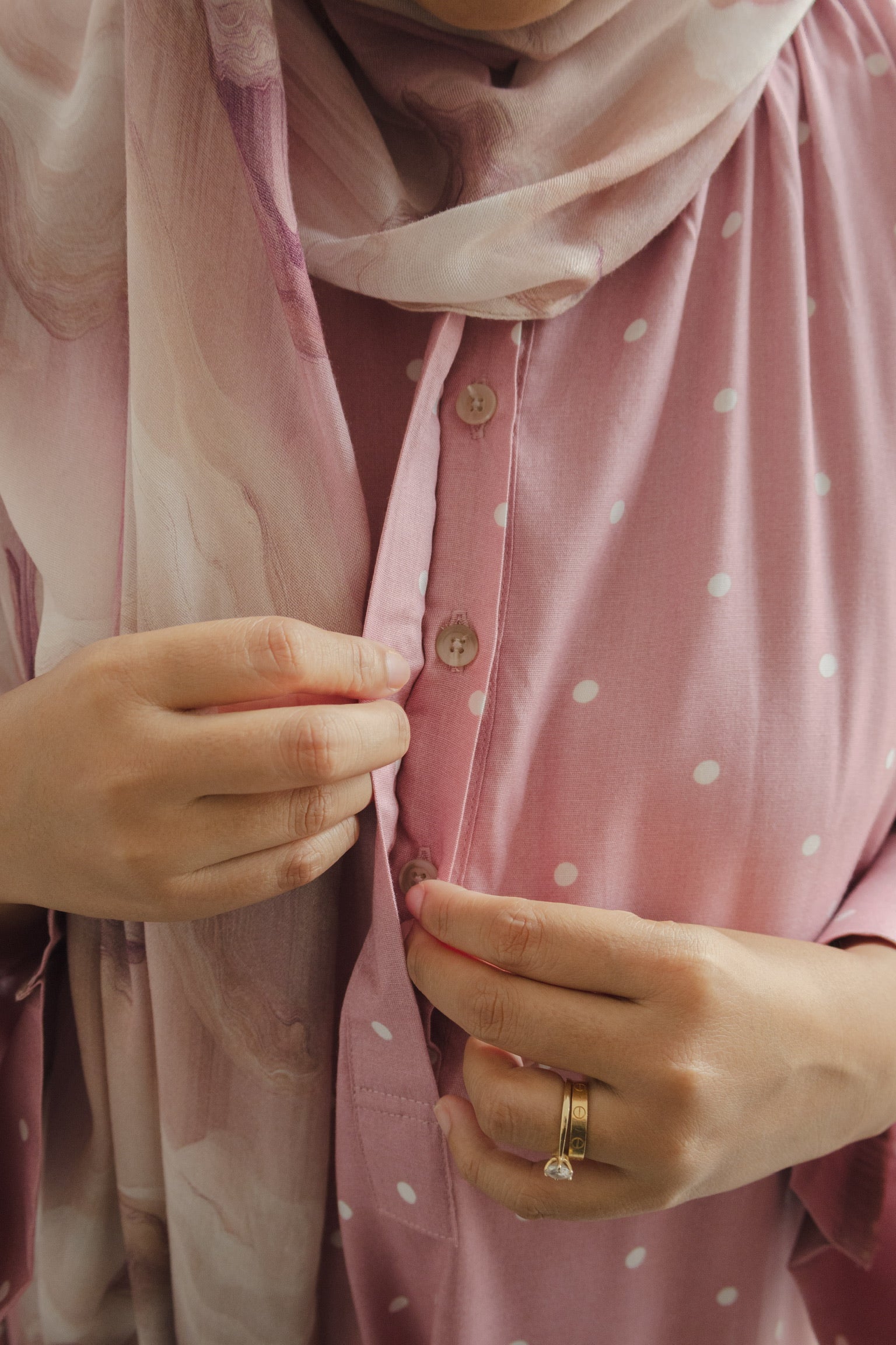 Polka Kaftan in Pinky Promise