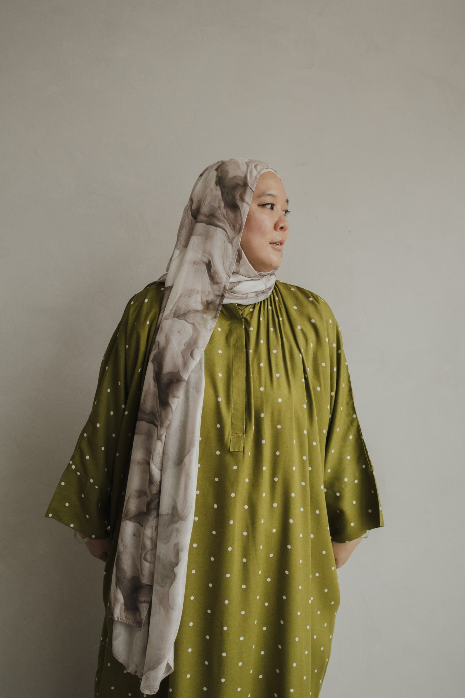 Polka Kaftan in Moss Green