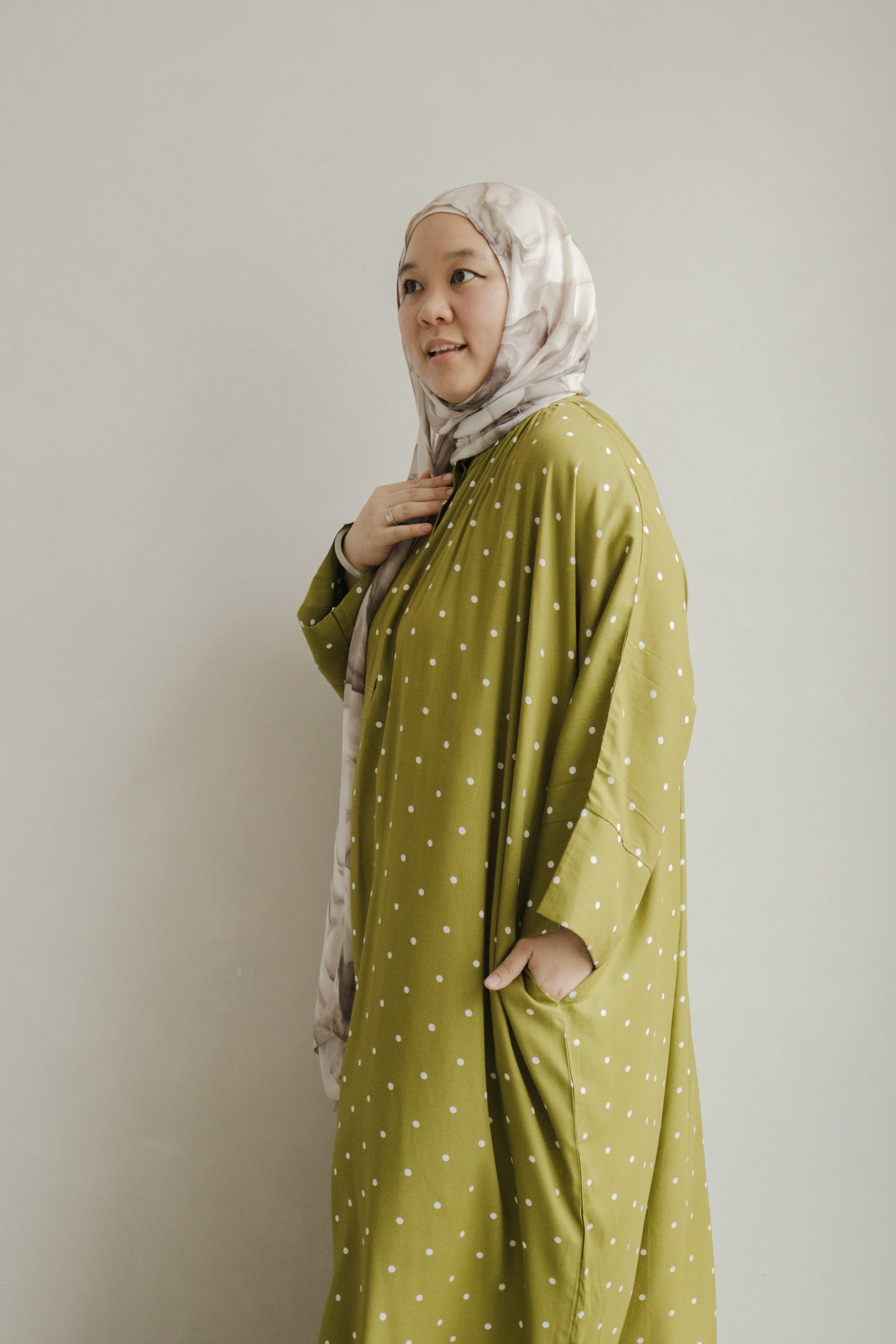 Polka Kaftan in Moss Green