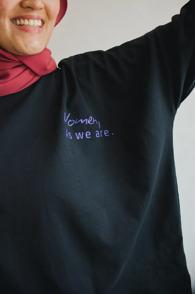 Alternative view of Woman As We Are Tee in Black (Emotion Faces)